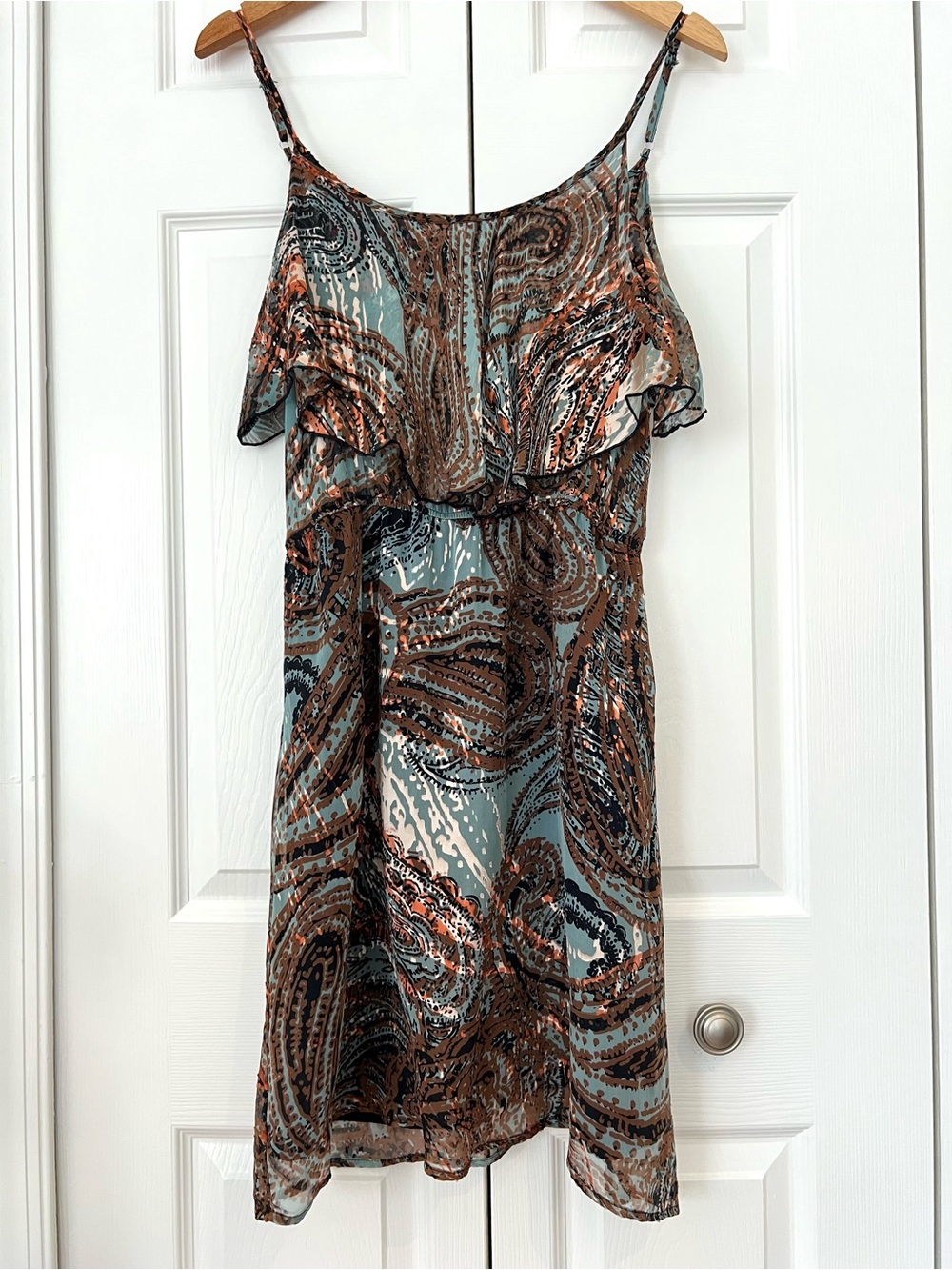 Paisley Burnout Silk Blend Dress Size Small | Boho Ruffle Sundress Made in USA